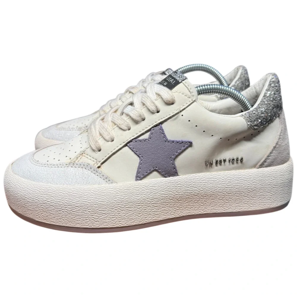 VINTAGE HAVANA Lucy Star Women's 8 Sneaker Leather Suede Cream Silver Platform